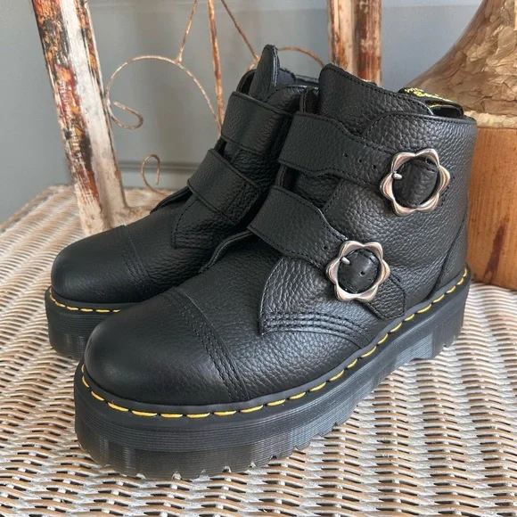 Dr. Martens Devon Flower Buckle Platform Boots – Black | Size 10 grunge goth - Picture 5 of 12